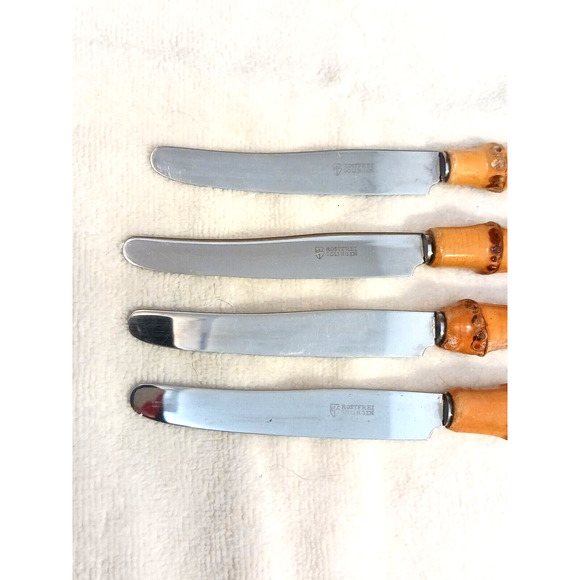 1970's 4 Set Rostfrei Solingen Butter Knives BAMBOO Handle Fruit Rare German VNT - Picture 8 of 9